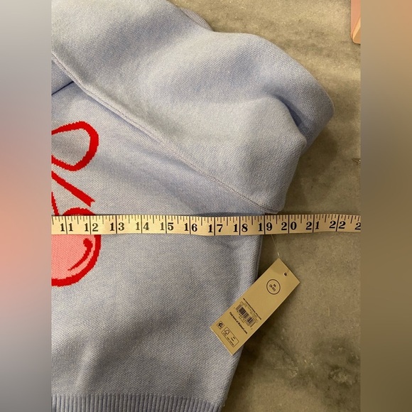 NWT No Boundaries Size M Blue Crew Neck Long Sleeve Soft Sweater Cherries Bow - Picture 10 of 11